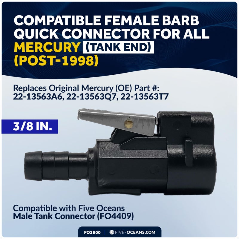 Five Oceans 3/8" Barb Female Fuel Line Tank End Connector Compatible with Mercury (Post-1998), Replaces Original Mercury Part 22-13563A6, 22-13563Q7, 22-13563T7 - FO2900 - Image 3